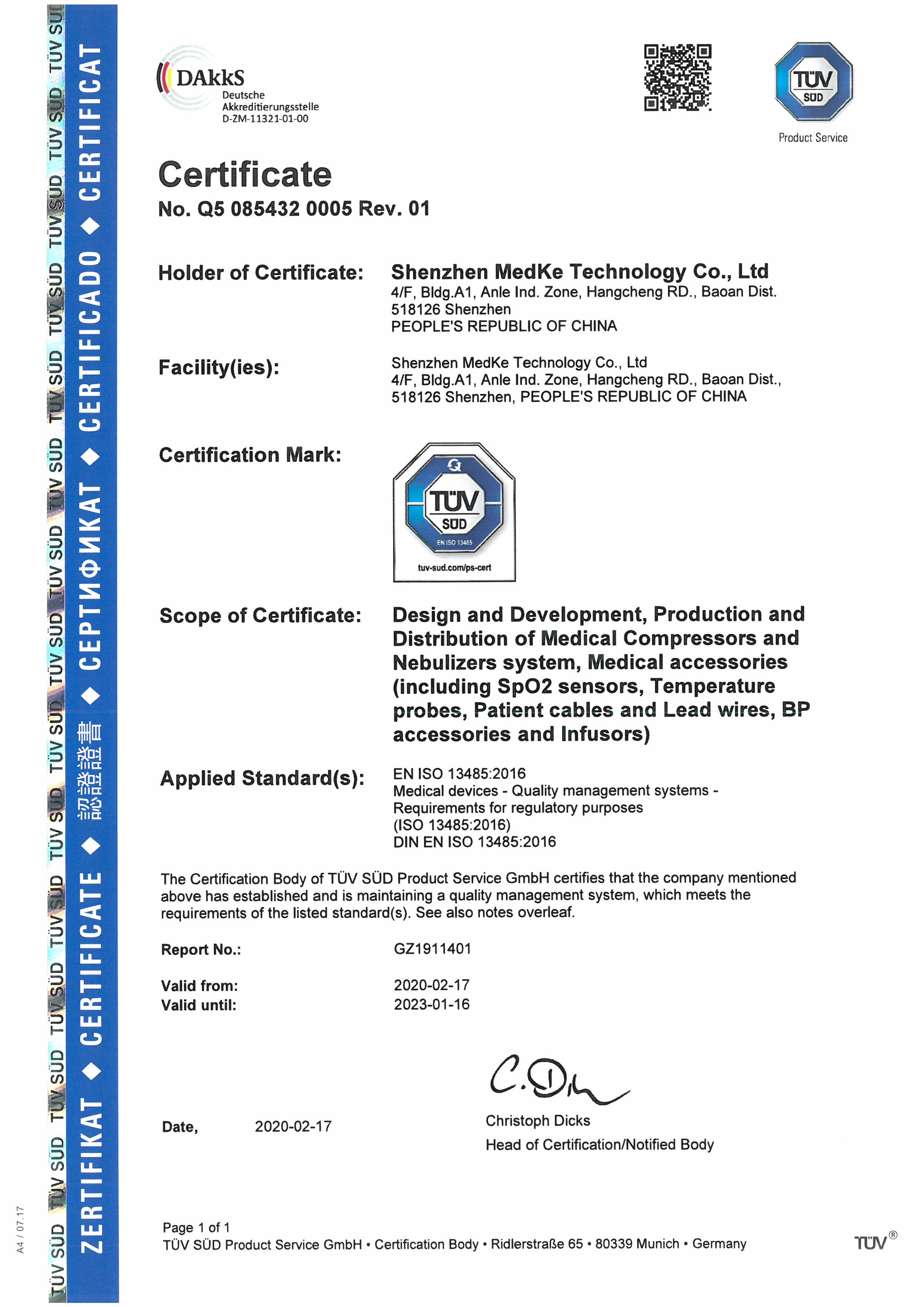 China Shenzhen Medke Technology Co., Ltd. Certificaten